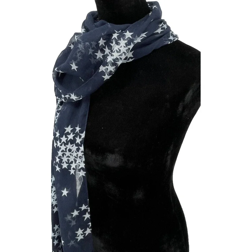 Nicole Marciano Womens Rectangular‎ Scarf One Size Navy Blue White Stars Print